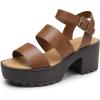 DREAM PAIRS Platform Heels for Women Lightweight Chunky Open Toe Stylish Comfortable Fisherman Sandals with Adjustable Ankle Strap(Brown)