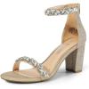 DREAM PAIRS Women’s Chunk Low Heel Pump Sandals(Gold-rhinestone)