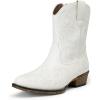 DREAM PAIRS Women’s Cowboy Cowgirl Western Boots Embroidered Stitched Ankle Boots Square Toe Chunky Heel Fashion Short Booties with Zipper(White)