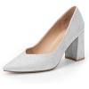 DREAM PAIRS Women’s High Chunky Closed Toe Block Heels Pointed Toe Wedding Party Elegant Slip On Pumps Shoes(Silver)