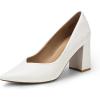 DREAM PAIRS Women’s High Chunky Closed Toe Block Heels Pointed Toe Wedding Party Elegant Slip On Pumps Shoes(White/Pu)