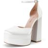 DREAM PAIRS Women’s High Chunky Platform Closed Toe Block Heels Square Toe Ankle Strap Dress Wedding Party Pumps Shoes Aurelia(White-satin)