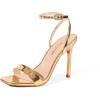 DREAM PAIRS Women’s High Stilettos Open Square Toe Ankle Strap Heels Sexy Comfort Strappy Dress Shoes Wedding Bridal Pumps Sandals(Gold-pat)