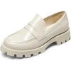 DREAM PAIRS Womens Loafers, Lug Sole Slip On Platform Chunky Penny Loafers for Women Dressy and Work, Business Casual Shoes for Women(Beige-pat)