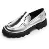DREAM PAIRS Womens Loafers, Lug Sole Slip On Platform Chunky Penny Loafers for Women Dressy and Work, Business Casual Shoes for Women(Silver-pat)
