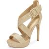 DREAM PAIRS Women’s Open Toe High Stilettos Platform Party Pump Heel Sandals Charlotte(C-gold/Glitter)