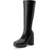 DREAM PAIRS Women’s Platform Knee High Boots Chunky Block Heel Side Zipper Cute Gogo Boots(Black-pu)