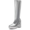 DREAM PAIRS Women’s Platform Knee High Boots Chunky Block Heel Side Zipper Cute Gogo Boots(Silver-pu)