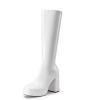 DREAM PAIRS Women’s Platform Knee High Boots Chunky Block Heel Side Zipper Cute Gogo Boots(White-pat)