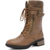 DREAM PAIRS Women’s Winter Lace up Mid Calf Combat Riding Military Boots(Camel)