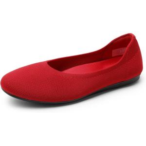 DREAM PAIRS Ballet Flats Shoes for Women, Foldable Knit Women’s Flats with Arch Support, Comfortable Shoes for Women Dressy Casual Work Office(Red)