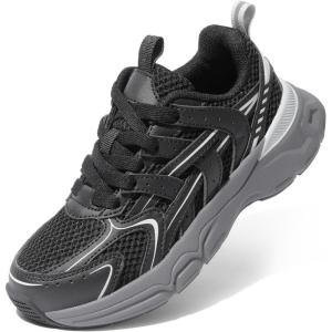 DREAM PAIRS Boys Girls Kids Sneakers Tennis Running Shoes Lace-up Unisex LilLegends Lightweight Breathable Walking Shoes(Black)