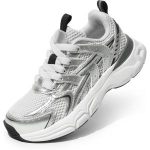 DREAM PAIRS Boys Girls Kids Sneakers Tennis Running Shoes Lace-up Unisex LilLegends Lightweight Breathable Walking Shoes(Silver)