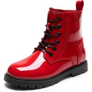 DREAM PAIRS Boys Girls Side Zipper Combat Ankle Boots(Toddler/Little Kid(Red)