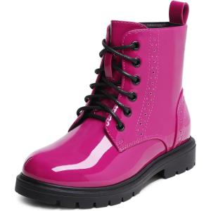 DREAM PAIRS Boys Girls Side Zipper Combat Ankle Boots(Toddler/Little Kid(Rose/Red)