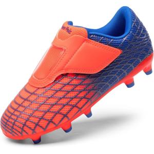 DREAM PAIRS Boys Girls Soccer Cleats Firm Ground Kids Youth Athletic Outdoor Football Shoes(Orange/Blue)