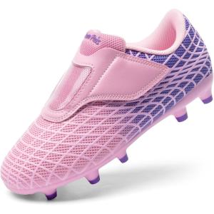 DREAM PAIRS Boys Girls Soccer Cleats Firm Ground Kids Youth Athletic Outdoor Football Shoes(Pink/Purple)