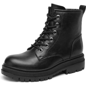 DREAM PAIRS Combat Boots Ankle Booties Lace-up Platform Side Zipper Lug Sole Boots(Black)