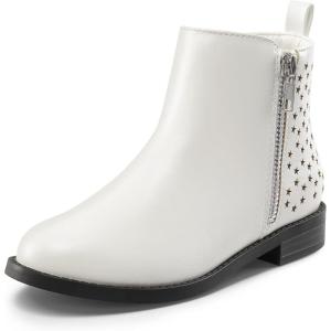 DREAM PAIRS Girls Ankle Boots Kids Fashion Booties with Glitter Stars Side Zipper Low Heels Warm Shoes for Toddler/Little Kid/Big Kid(White)
