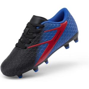 DREAM PAIRS Girls Boys Soccer Cleats Kids Firm Groud Football Toddler Youth Athletic Outdoor Training Shoes for Little/Big Kid(Blue/Black)