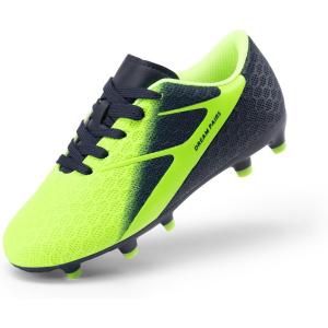 DREAM PAIRS Girls Boys Soccer Cleats Kids Firm Groud Football Toddler Youth Athletic Outdoor Training Shoes for Little/Big Kid(Navy/Neon Green)