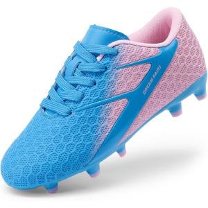 DREAM PAIRS Girls Boys Soccer Cleats Kids Firm Groud Football Toddler Youth Athletic Outdoor Training Shoes for Little/Big Kid(Pink/Blue)