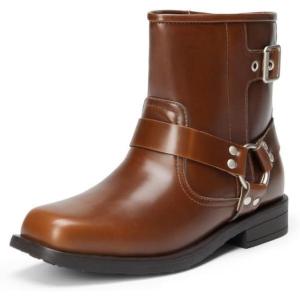 DREAM PAIRS Girls Combat Boots with Side Zipper Ankle Booties Shoes(Brown)