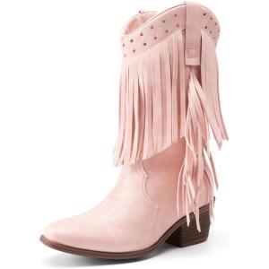 DREAM PAIRS Girls Cowboy Boots with Tassel Fringe Cowgirl Boots Kids Western Boots Stylish & Comfortable(Pink)