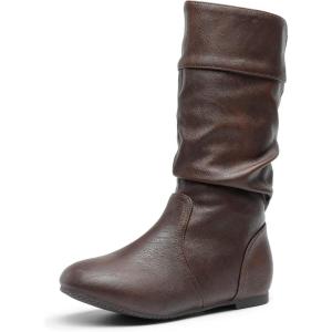 DREAM PAIRS Girl’s Faux Fur Lined Knee High Winter Riding Boots(Toddler/Little Kid/Big Kid)(Brown/Pu)