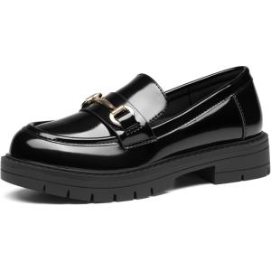 DREAM PAIRS Girls Loafers Chunky Platform Slip On Loafers School Uniform Dress Shoes(Black-patent)