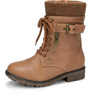 DREAM PAIRS Girl’s Mid Calf Combat Ankle Lace up Boots(Camel-z)