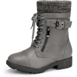DREAM PAIRS Girl’s Mid Calf Combat Ankle Lace up Boots(Grey-z)