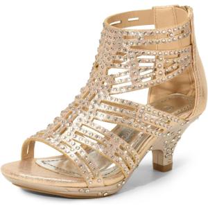 DREAM PAIRS Girls Sandals Low Heel Dress Pump Sandals(Gold-1)