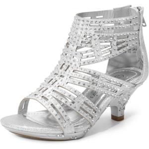 DREAM PAIRS Girls Sandals Low Heel Dress Pump Sandals(Silver-1)