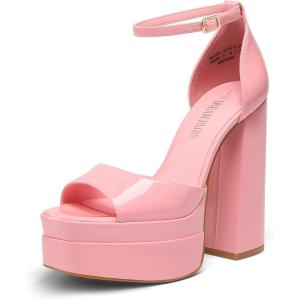 DREAM PAIRS High Heels Chunky Block Platform Heels for Women Ankle Strap Sexy Open Square Toe Heels Dressy Pumps Sandals(Pink-pat)