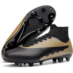 DREAM PAIRS Men’s Firm Ground Soccer Cleats High-top Football Cleats FG/AG Professional Training Outdoor Lightweight Soccer Shoes(Black/Orange)