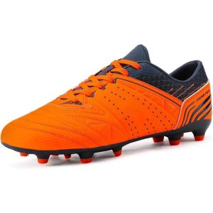 DREAM PAIRS Mens Sport Flexible Athletic Lace Up Light Weight Outdoor Cleats Football Soccer Shoes(Orange/Navy)