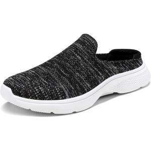 DREAM PAIRS Mules for Women Shoes Slip on Sneakers Knit Flats Lightweight Breathable Comfortable Walking Shoes(Black/Grey)
