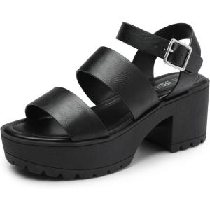 DREAM PAIRS Platform Heels for Women Lightweight Chunky Open Toe Stylish Comfortable Fisherman Sandals with Adjustable Ankle Strap(Black)