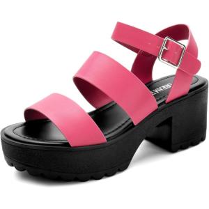 DREAM PAIRS Platform Heels for Women Lightweight Chunky Open Toe Stylish Comfortable Fisherman Sandals with Adjustable Ankle Strap(Hot Pink)