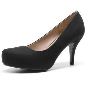 DREAM PAIRS Tiffany Women’s Classic Elegant Versatile Low Stiletto Heel Dress Platform Pumps Shoes(Black/Suede)