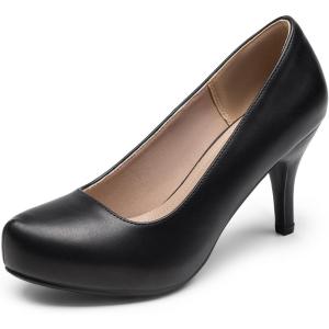 DREAM PAIRS Tiffany Women’s Classic Elegant Versatile Low Stiletto Heel Dress Platform Pumps Shoes(Black-pu)