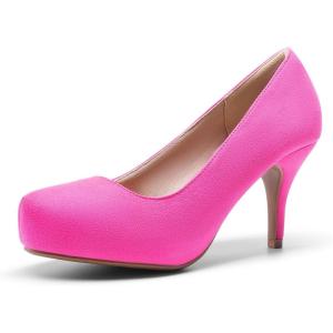 DREAM PAIRS Tiffany Women’s Classic Elegant Versatile Low Stiletto Heel Dress Platform Pumps Shoes(Fuchsia/Suede)