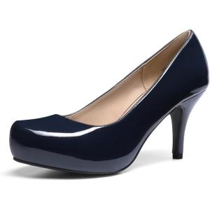 DREAM PAIRS Tiffany Women’s Classic Elegant Versatile Low Stiletto Heel Dress Platform Pumps Shoes(Navy/Pat)