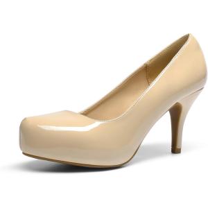 DREAM PAIRS Tiffany Women’s Classic Elegant Versatile Low Stiletto Heel Dress Platform Pumps Shoes(Nude/Pat)
