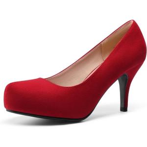 DREAM PAIRS Tiffany Women’s Classic Elegant Versatile Low Stiletto Heel Dress Platform Pumps Shoes(Red)