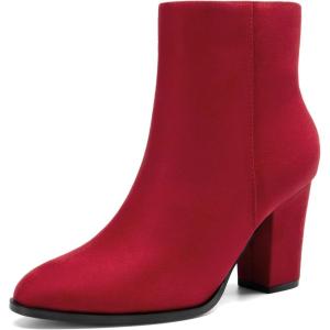 DREAM PAIRS Women’s Ankle Boots Chunky Block Heel Booties(Red)