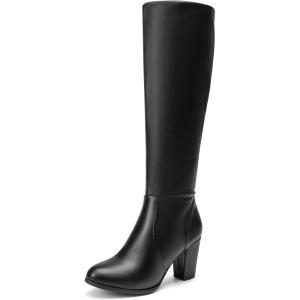 DREAM PAIRS Women’s Chunky Heel Knee High Boots(Black/Pu)