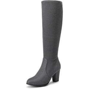DREAM PAIRS Women’s Chunky Heel Knee High Boots(Grey)