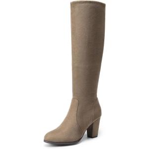 DREAM PAIRS Women’s Chunky Heel Knee High Boots(Khaki)